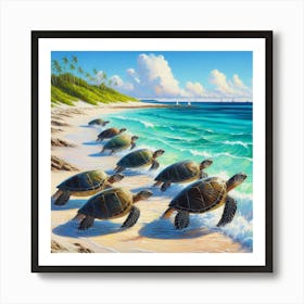 Turtles On The Beach Art Print