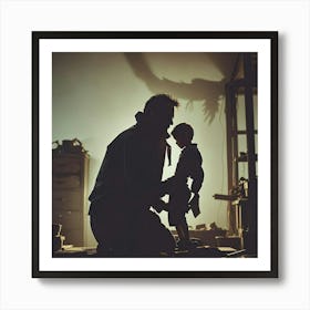 Shadow Of A Father and A Child Art Print