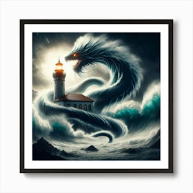 Dragon And Lighthouse 1 Art Print