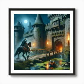 Knight On Horseback In Front Of Castle Art Print