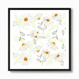 Spring Time Colorful Daisies Pattern Square Art Print