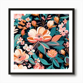 Oil Seamless Spring Floral Pattern Background With Art Print