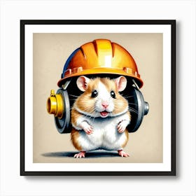 Hamster In Hard Hat 4 Art Print