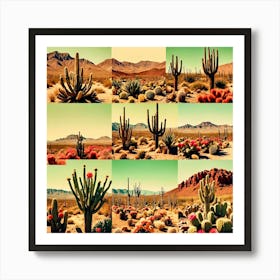 Cactus Desert, Collage Of Cacti, Flowers, Desert Art Print