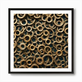 Gold Rings On Blue Background Art Print