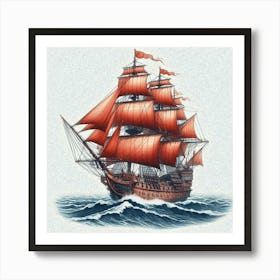 Scarlet sails. Ship In The Sea Art Print