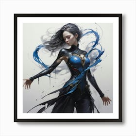 Woman In Black And Blue Art Print