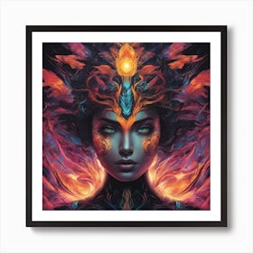 Mesmerizing Woman With Luminous Eyes On A Profound Black Background Art Print