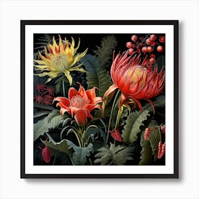 Vintage Botanical Tropical Flowers Illustration Art Print