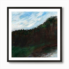 Forest By The Lake - square landscape minimal Anton Maliar painting nature sky Art Print