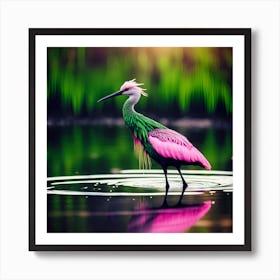 Pink and Green Wading Bird of the Tropical Lagoon Art Print