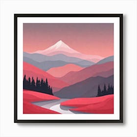 Misty mountains background in red tone 74 Art Print