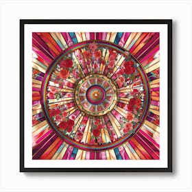  'Floral Kaleidoscope', where the timeless grace of blooming roses meets the vibrant rush of stained glass. This artwork captivates with its intricate petals interlaced with vivid, prismatic lines, creating a mesmerizing mandala that celebrates the beauty of nature and the symmetry of design.  Floral Art, Rose Mandala, Prismatic Design.  #FloralKaleidoscope, #RoseArt, #VividMandala.  Transform your environment into a blossoming spectacle with 'Floral Kaleidoscope'. This isn't just a piece of art; it's a visual symphony that brings the splendor of a blooming garden and the intrigue of a color-splashed spectrum into your space, resonating with lovers of nature and art alike. Art Print