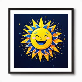 Lovely smiling sun on a blue gradient background 52 Art Print