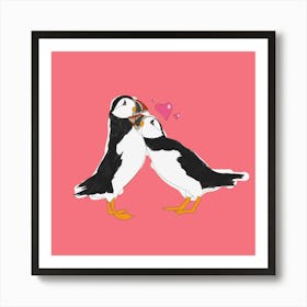 Puffins Kissing Art Print