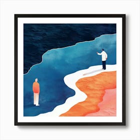 Illustration Of Two People Standing On The Beach Art Print