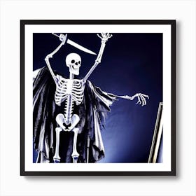 Skeleton Holding A Mirror Art Print