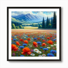 Poppies In The Mountains Art Print