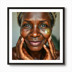 Black woman in her 60s using a beauty balm Art Print