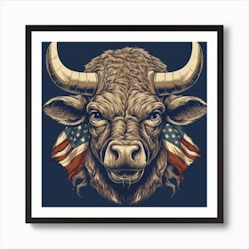 Buffalo Head American Flag Art Print