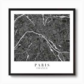 Paris France Minimal Black Mono Street Map  Square Art Print