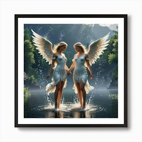 Two Angels Ascending Water Art Print