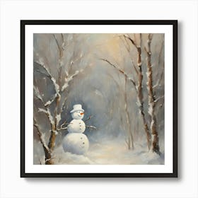 Snowman In The Woods 1 Art Print