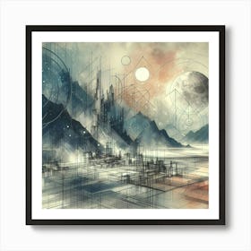 Futuristic Cityscape Abstract Painting Art Print