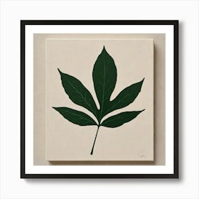 Minimal Acrylic Painting A Solitary Leaf In Made By Acrylic Dark Green With Simple Clean Lines On A Art Print