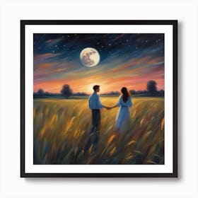 Couple In A Wheat Field Art Print
