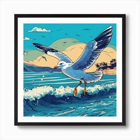 Seagull Flying Over The Ocean Art Print