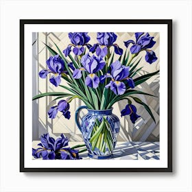 Bunch Of Irises Monochrome Background Cubism Art Print