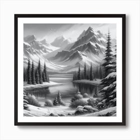 Snow Mountains Black And White 7 Art Print