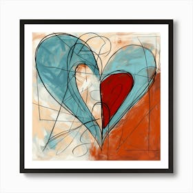 Blue Orange Swirl Doodle Heart 1 Art Print
