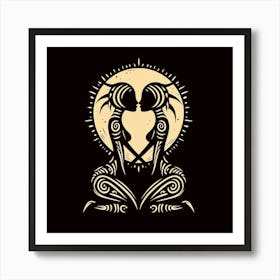 Tribal African Art Silhouette of a couple of lovers 3 Art Print