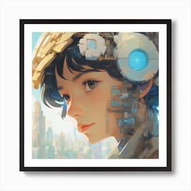 Girl With A Robot Head 1 Art Print