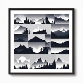 Silhouettes Of Mountains Art Print