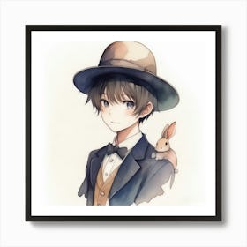 Manga Man With Rabbit 1 Art Print