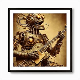 Steampunk Robot Playing Guitar 1 Art Print