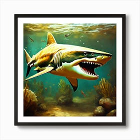 Oil Paint Concept Art Of An Old Prehistoric Shark Art Print