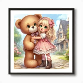 Little Girl Hugging Teddy Bear 4 Art Print