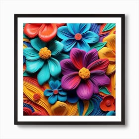 Colorful Flowers In A Vase Art Print