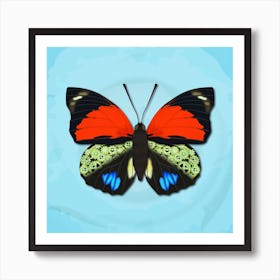 Mechanical Butterfly The Agrias Amydon Tryphon On A Light Blue Background Art Print