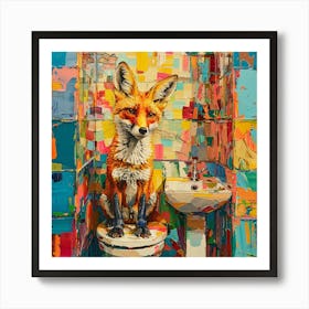 Fox In The Bathroom Art Print