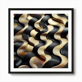 Abstract Gold And Black Wavy Pattern Art Print