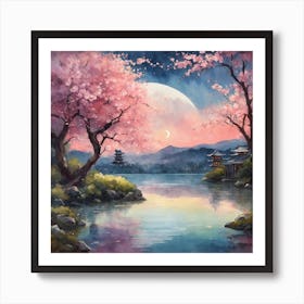 Japanese Sakura tree In River Art Print