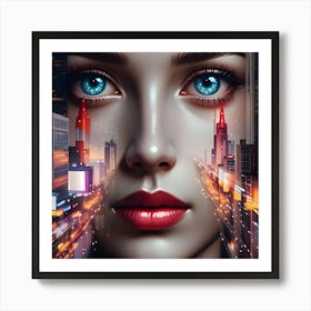 Futuristic Woman With Blue Eyes Art Print