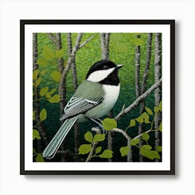 Ohara Koson Inspired Bird Painting Carolina Chickadee 2 Square Art Print