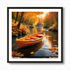 Orange Boat In Autumn Art Print