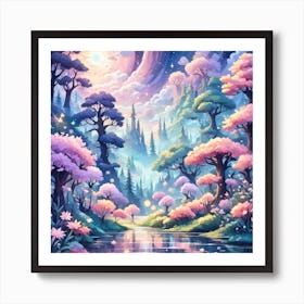 A Fantasy Forest With Twinkling Stars In Pastel Tone Square Composition 379 Poster